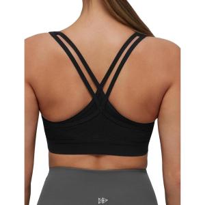 imageYvette Womens Sports Bra Breathable Yoga Bra with Jacquard Back Panel ampamp Cross Straps for FitnessGymBlack