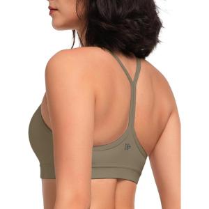 imageYvette Y Back Yoga Bras for Women Low Impact Spaghetti Thin Strap Workout Top with Removable PadsBrown
