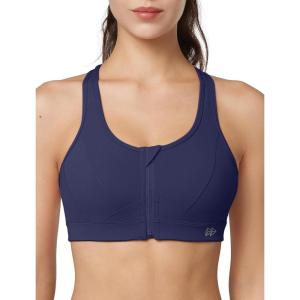 imageYvette Zip Front Sports Bra  High Impact Sports Bras for Women Plus Size Workout Fitness RunningLight Navy Blue