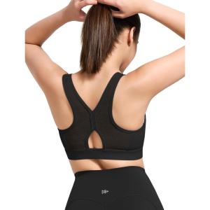 imageYvette Sports Bras for Women High Impact Front Zip Supportive Bras for Large Bust RunningBlack