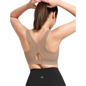imageYvette Sports Bras for Women High Impact Front Zip Supportive Bras for Large Bust RunningBrown