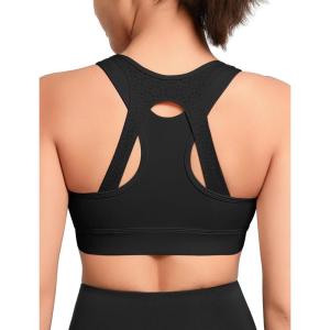 imageYvette Womens Zip Front Sports Bra High Impact Supportive Plus Size Bra for Large BustBlack