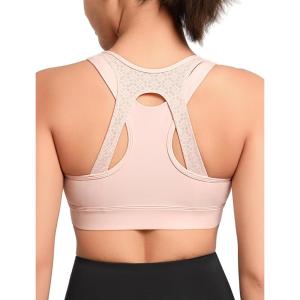imageYvette Womens Zip Front Sports Bra High Impact Supportive Plus Size Bra for Large BustPink