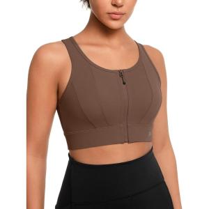 imageYvette Front Closure Sports Bras for Women High Support Large Bust Supportive Sports Bra High Impact for RunningCoffee
