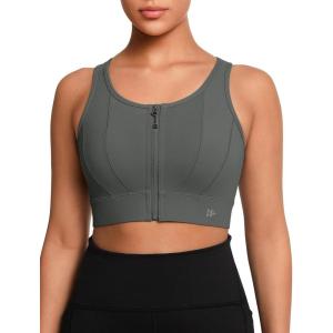 imageYvette Front Closure Sports Bras for Women High Support Large Bust Supportive Sports Bra High Impact for RunningGrey