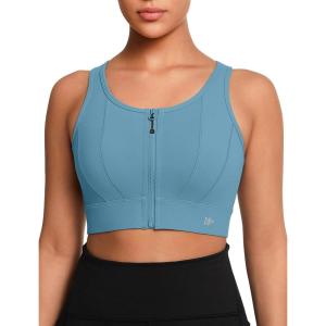 imageYvette Front Closure Sports Bras for Women High Support Large Bust Supportive Sports Bra High Impact for RunningLake Blue