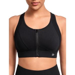 imageYvette High Impact Zip Front Sports Bras for Women Plus Size Racerback Sports Bra for Running Workout with Hollow DesignBlack