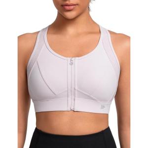 imageYvette High Impact Zip Front Sports Bras for Women Plus Size Racerback Sports Bra for Running Workout with Hollow DesignPink