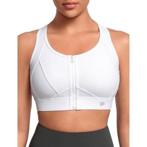 imageYvette High Impact Zip Front Sports Bras for Women Plus Size Racerback Sports Bra for Running Workout with Hollow DesignWhite