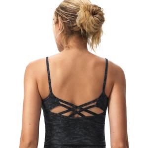 imageYvette Womens Longline Sports Bra Thin Strap Printed Yoga Light Support Padded Wireless Workout Tank TopBlack Printed