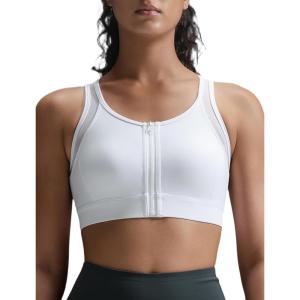 imageYvette Front Zip Sports Bras for Women High Impact Mesh Racerback Full Support Sports Bra Plus Size for RunningWhite