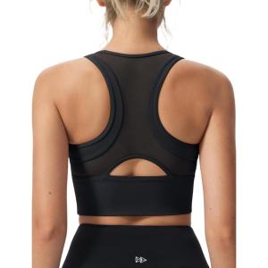 imageYvette Mesh Desin Sports Bras for Women Wide Sides Racerback V Neck Yoga Bras Tank TopBlack