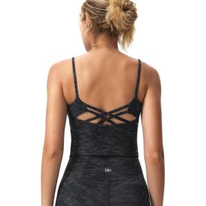 imageYvette Womens Longline Tank Top Sports Bra Strappy Thin Strap Printed Yoga Light Support Padded Wireless WorkoutBlack Printed