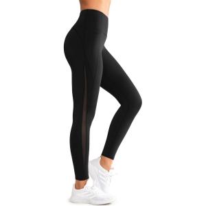 imageYvette Workout Leggings for Women with PocketsTummy Control High Waisted Butt Lifting Running Yoga Pants Mesh SideBlack