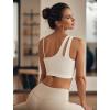 imageYvette Womens One Shoulder Sports Bra Asymmetrical Strap Yoga Light Support Padded Wireless Tank TopWhite