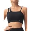 imageYvette Womens One Shoulder Sports Bra Asymmetrical Strap Yoga Light Support Padded Wireless Tank TopBlack
