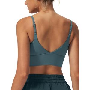 imageYvette Adjustable Spaghetti Straps V Back Sports Bras for Women Light Support Padded Wireless Yoga Bra Cropped Tank TopBlue