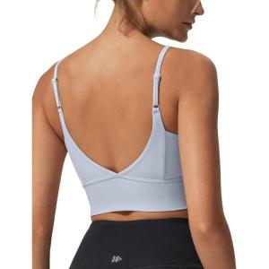 imageYvette Adjustable Spaghetti Straps V Back Sports Bras for Women Light Support Padded Wireless Yoga Bra Cropped Tank TopLight Purple