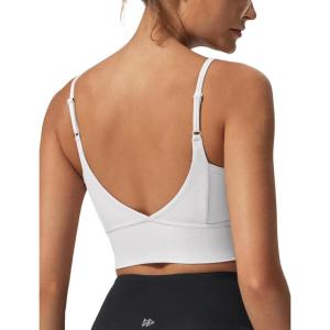 imageYvette Adjustable Spaghetti Straps V Back Sports Bras for Women Light Support Padded Wireless Yoga Bra Cropped Tank TopWhite