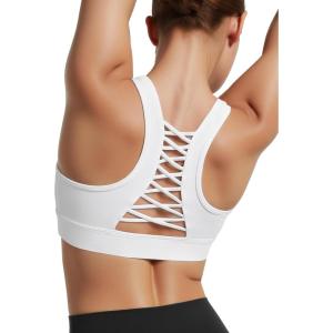 imageYvette Criss Cross Cute Strappy Sports Bras for Women U Neck Racerback Padded Wireless Yoga Bra Cropped Tank TopWhite