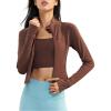 imageYvette Womens Athletic Full Zip Lightweight Workout Jackets with Thumb Holes Gym Shirts Running Clothes with PocketBrown