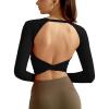 imageYvette Womens Backless Long Sleeve Crop Tops Slim Fit Shirts for YogaBlack