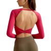 imageYvette Womens Backless Long Sleeve Crop Tops Slim Fit Shirts for YogaRed