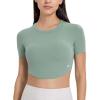 imageYvette Womens Cropped Top Short Sleeve Breathable TShirts Athletic Yoga Tee TopsGreen