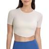 imageYvette Womens Cropped Top Short Sleeve Breathable TShirts Athletic Yoga Tee TopsOffwhite
