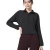 imageYvette Womens Half Zip Pullover Stand Collar Cropped Workout Sweatshirt with Pockets Long Sleeve Shirts ClothesBlack