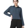 imageYvette Womens Half Zip Pullover Stand Collar Cropped Workout Sweatshirt with Pockets Long Sleeve Shirts ClothesBlue
