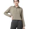 imageYvette Womens Half Zip Pullover Stand Collar Cropped Workout Sweatshirt with Pockets Long Sleeve Shirts ClothesBrown