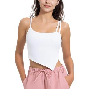 imageYvette Sports Bras for Women with Removable Pads Adjustable Thin Straps Tank TopsWhite