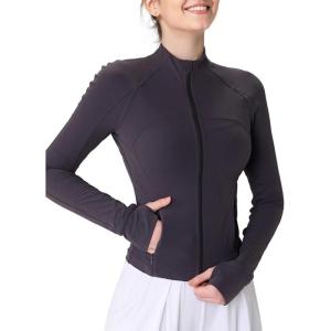 imageYvette Womens Athletic Full Zip Lightweight Workout Jackets with Thumb Holes Gym Shirts Running Clothes with PocketGrey