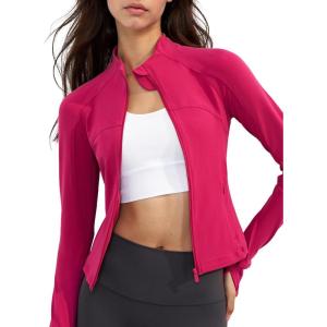 imageYvette Womens Athletic Full Zip Lightweight Workout Jackets with Thumb Holes Gym Shirts Running Clothes with PocketRose Red