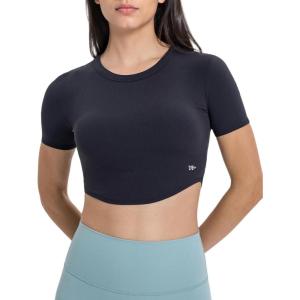 imageYvette Womens Cropped Top Short Sleeve Breathable TShirts Athletic Yoga Tee TopsBlack