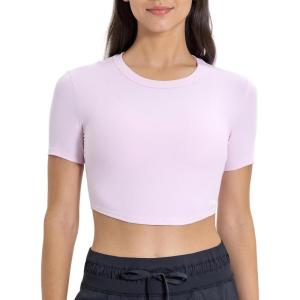 imageYvette Womens Cropped Top Short Sleeve Breathable TShirts Athletic Yoga Tee TopsLight Pink