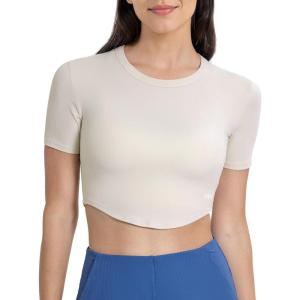 imageYvette Womens Cropped Top Short Sleeve Breathable TShirts Athletic Yoga Tee TopsOffwhite