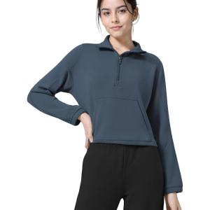 imageYvette Womens Half Zip Pullover Stand Collar Cropped Workout Sweatshirt with Pockets Long Sleeve Shirts ClothesBlue