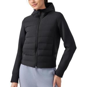 imageYvette Womens Lightweight Warm Puffer Jacket with Hood Full Zip Insulated Winter Running Coat with PocketsBlack