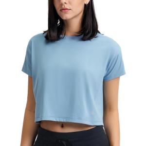 imageYvette Workout Crop Tops for Women Loose Fit Short Sleeve Shirts Breathable Athletic Gym Yoga Casual Cropped TShirtsBlue
