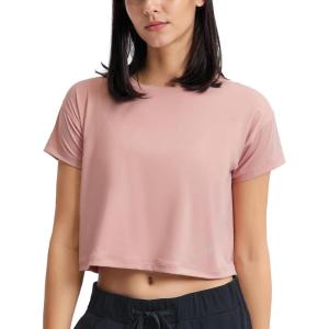 imageYvette Workout Crop Tops for Women Loose Fit Short Sleeve Shirts Breathable Athletic Gym Yoga Casual Cropped TShirtsDark Pink