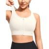 imageYvette High Support Sports Bras for Women Zip Front Closure Sports Bra Plus Size Supportive Mold Cups Running WorkoutOffwhite