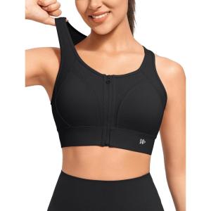 imageYvette High Support Sports Bras for Women Zip Front Closure Sports Bra Plus Size Supportive Mold Cups Running WorkoutBlack