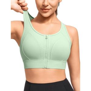 imageYvette High Support Sports Bras for Women Zip Front Closure Sports Bra Plus Size Supportive Mold Cups Running WorkoutGreen