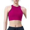 imageYvette Sports Bras for Women Ribbed High Neck Racerback TopsRose Red