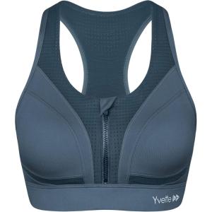 imageYvette High Impact Women Sports Bra Front Closure Double Deck Mesh Running Bra for Plus Size for Plus SizeHaze Blue  Half Open Zipper