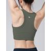 imageYvette Longline High Neck Sports Bras for Women Racerback Padded Crop Tank Top with Built in Bra Workout YogaGreen