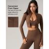 imageYvette Womens Athletic Full Zip Workout Jacket with Thumb Holes Running Yoga Slim Fit Cropped JacketBrown
