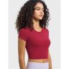imageYvette Womens Athletic TShirts Workout Crop Top Short Sleeve Running Basic Tee Gym Casual Cropped ShirtsRose Red